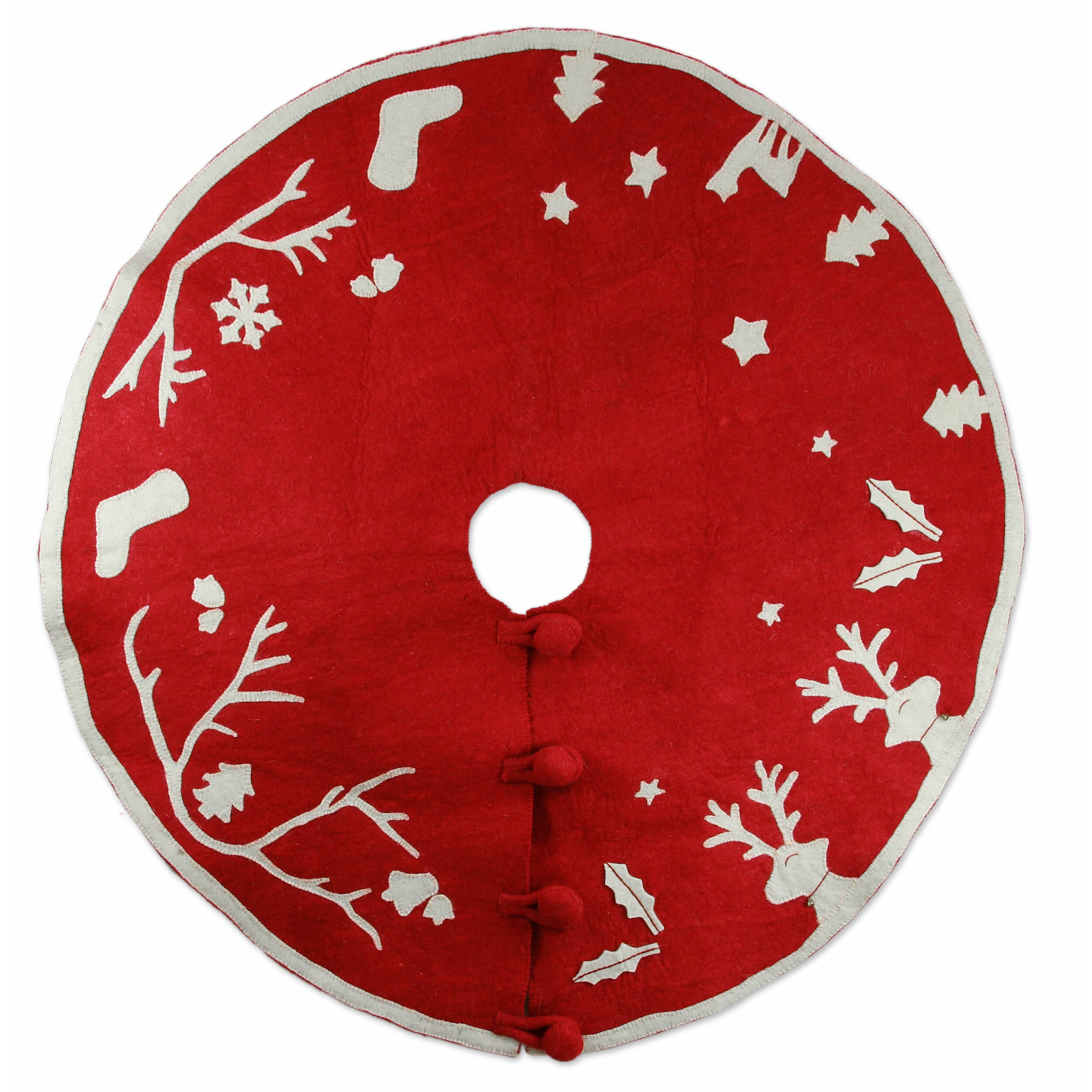 Novica Wool Applique Christmas Tree Skirt | Wayfair