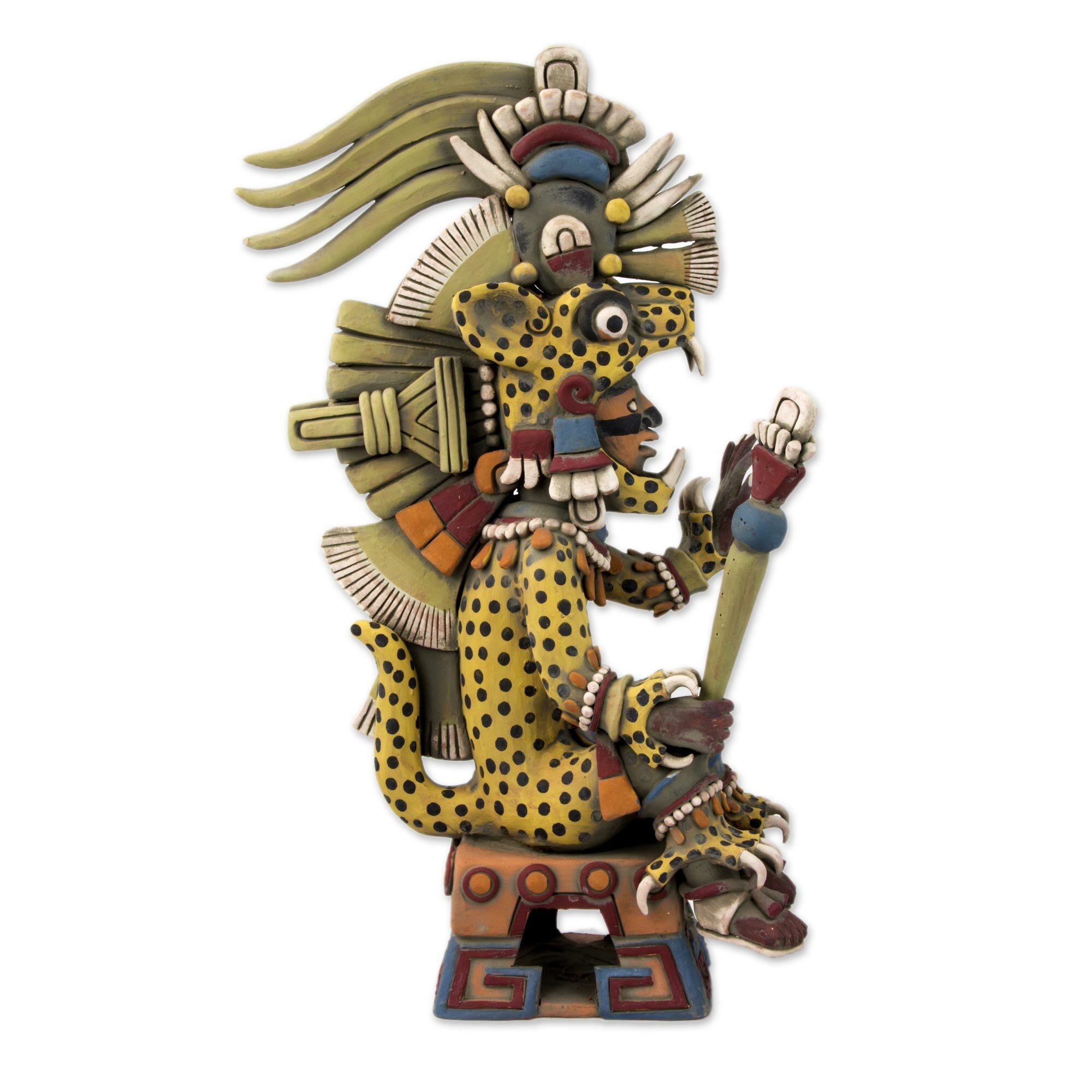 Novica Aztec Tezcatlipoca Jaguar Signed Ceramic Figurine 251318