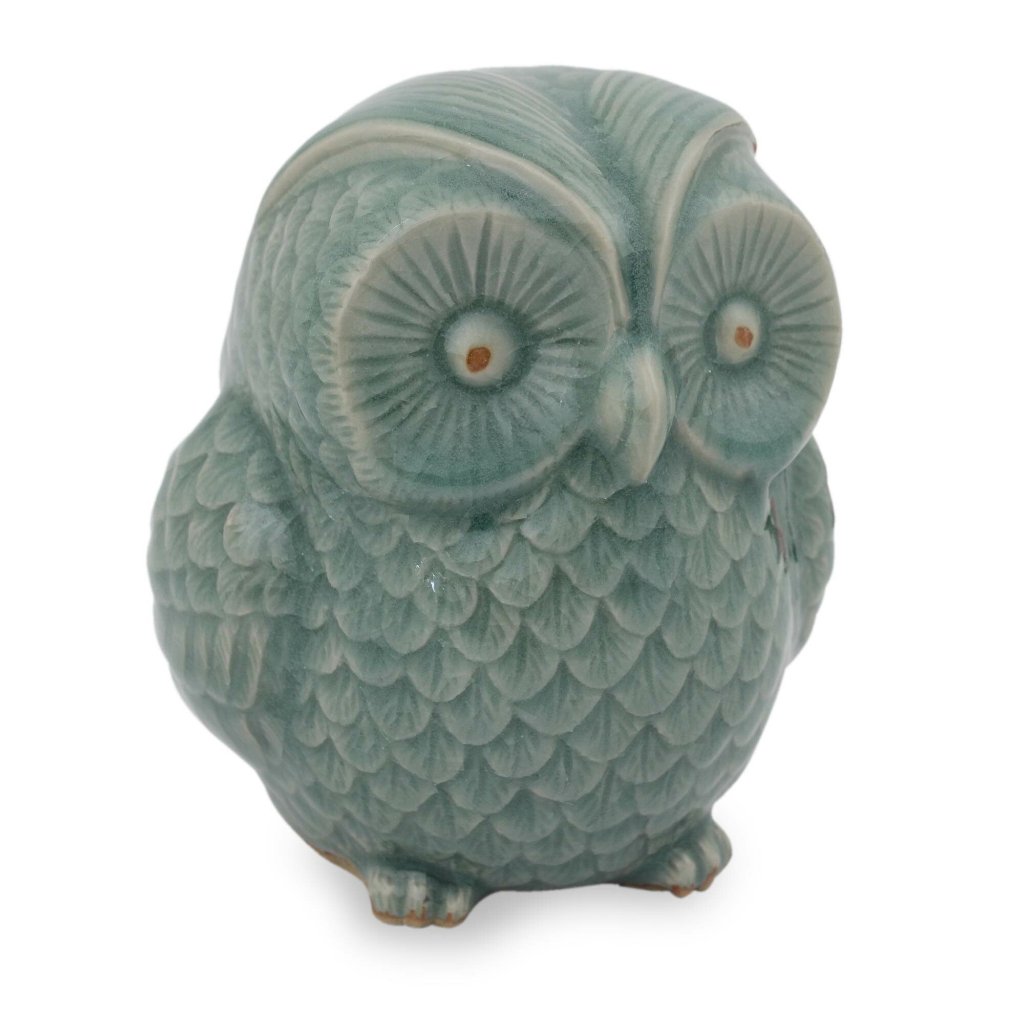 Novica Sweet Celadon Ceramic Owl Figurine | Wayfair.ca