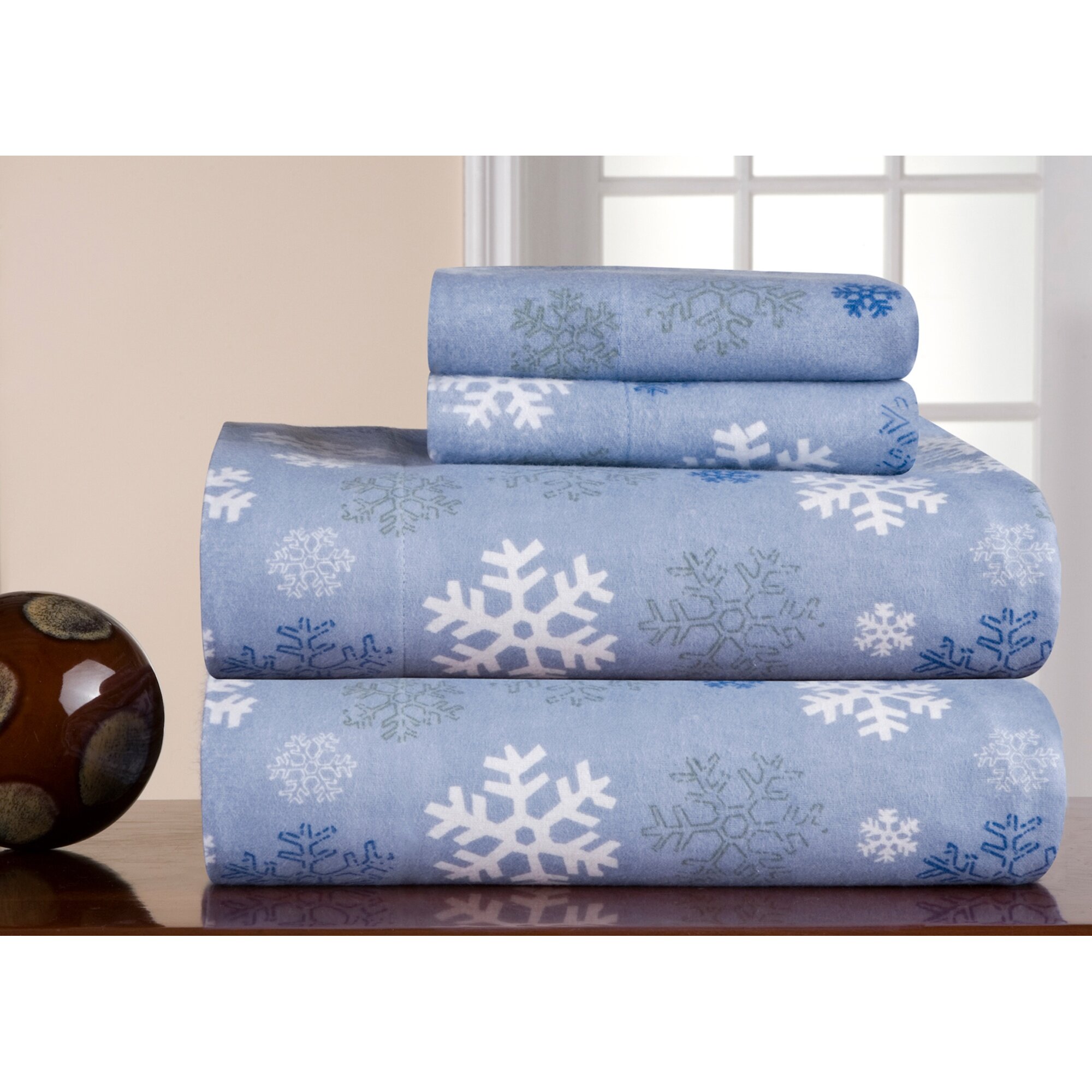 Pointehaven Heavy Weight Snowflake Printed Flannel Sheet Set & Reviews ...