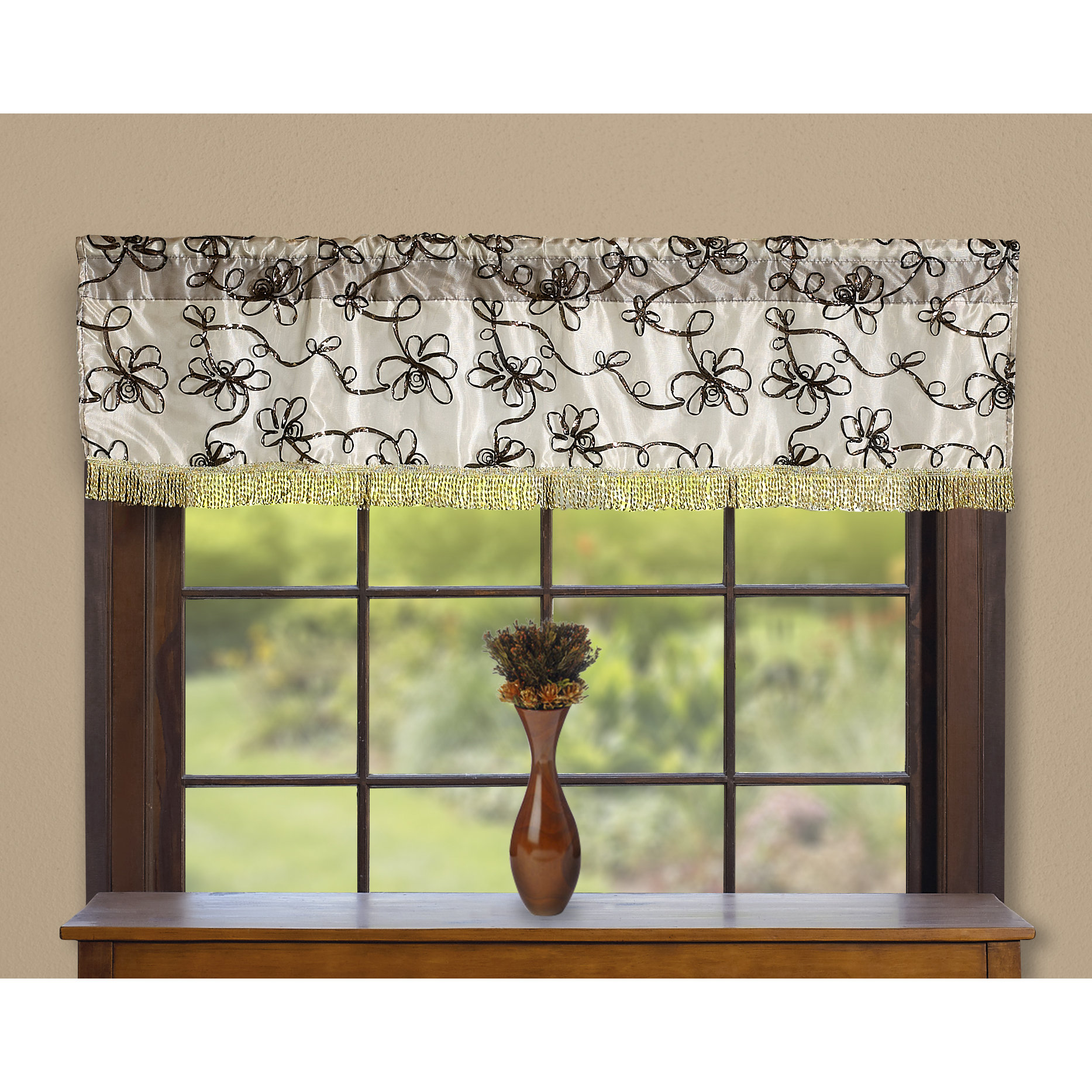 Violet Linen Vintage Embroidered Floral Design 60" Window