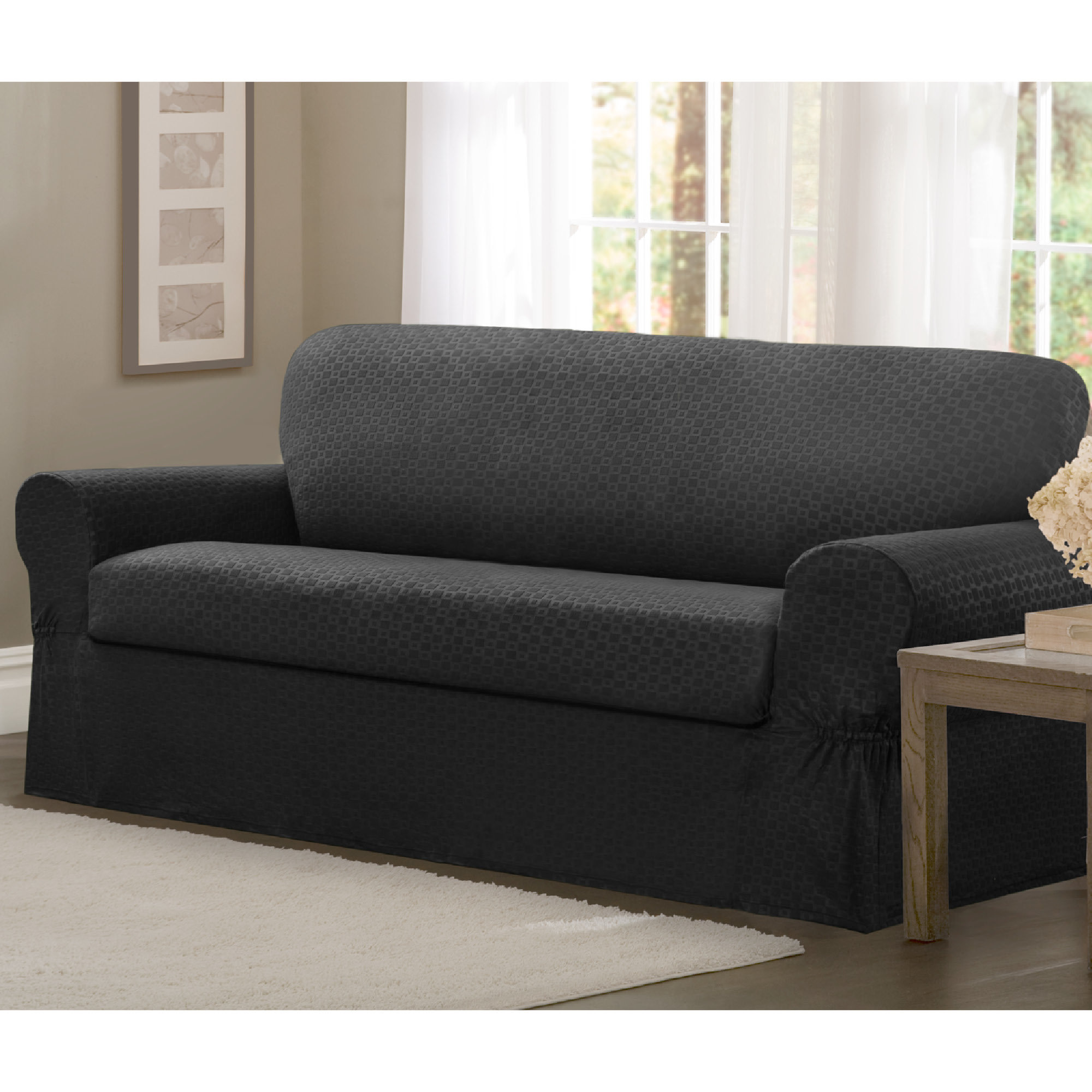 Maytex Conrad Stretch 2 Piece Loveseat Box Cushion Slipcover Set