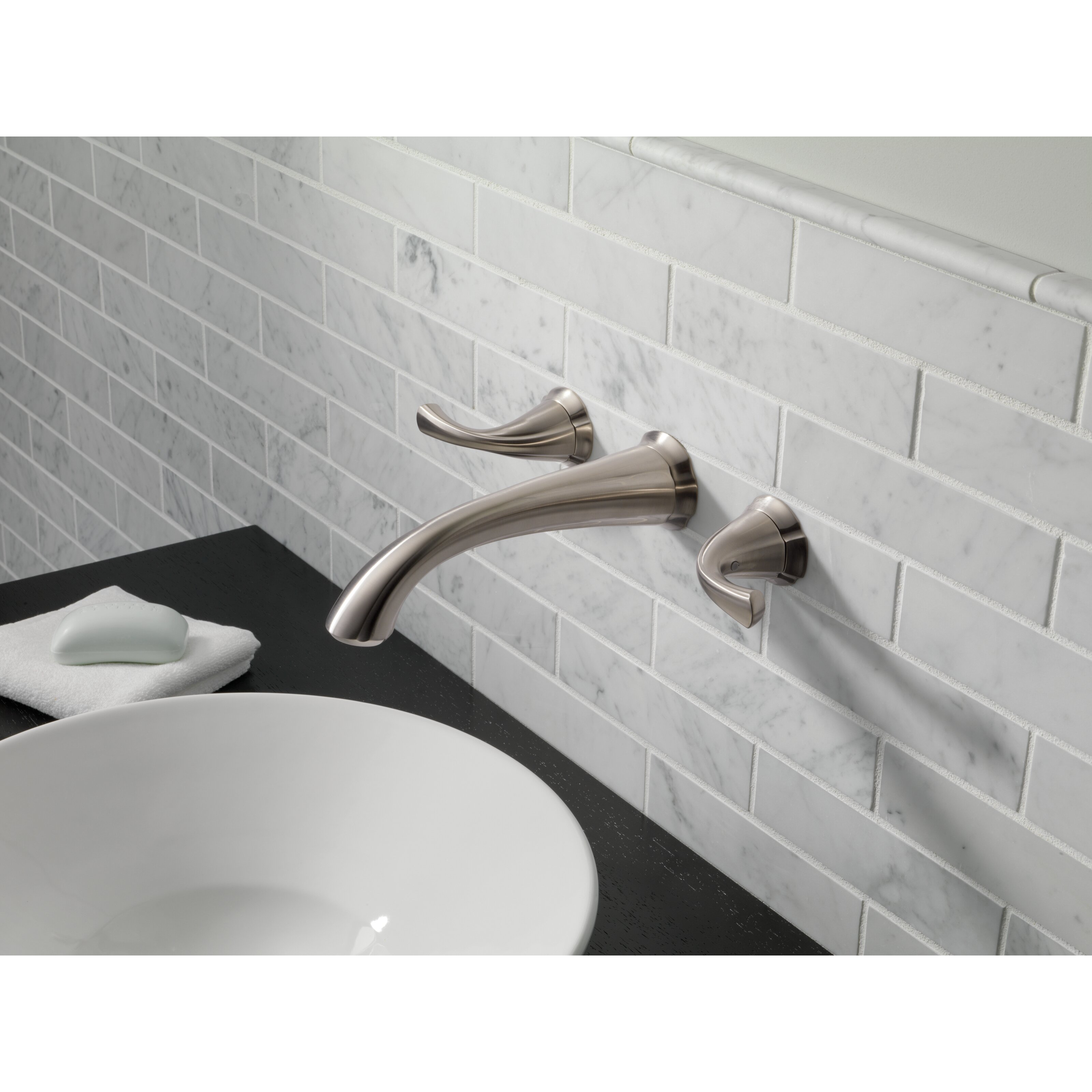 Delta Addison Wall Mounted Bathroom Faucet With Double Lever Handles 3592LF WL 