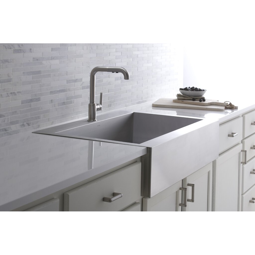 Kohler Vault 35 3 4 x 24 5 16 x 9 5 16 Top Mount Single Bowl Stainless Steel Kitchen Sink with Shortened Apron Front for 36Cabinet K 3942 1