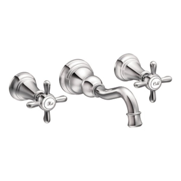 Moen Weymouth Double Cross Handle Wall Mounted Bathroom Faucet