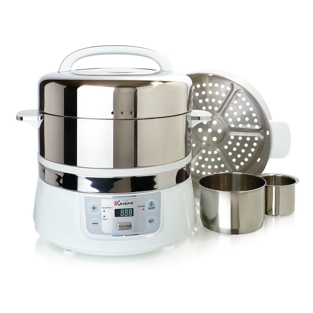 Euro Cuisine 17 Qt Stainless Steel 2 Tier Electric Food Steamer   17 Quart Stainless Steel Electric Food Steamer FS2500 