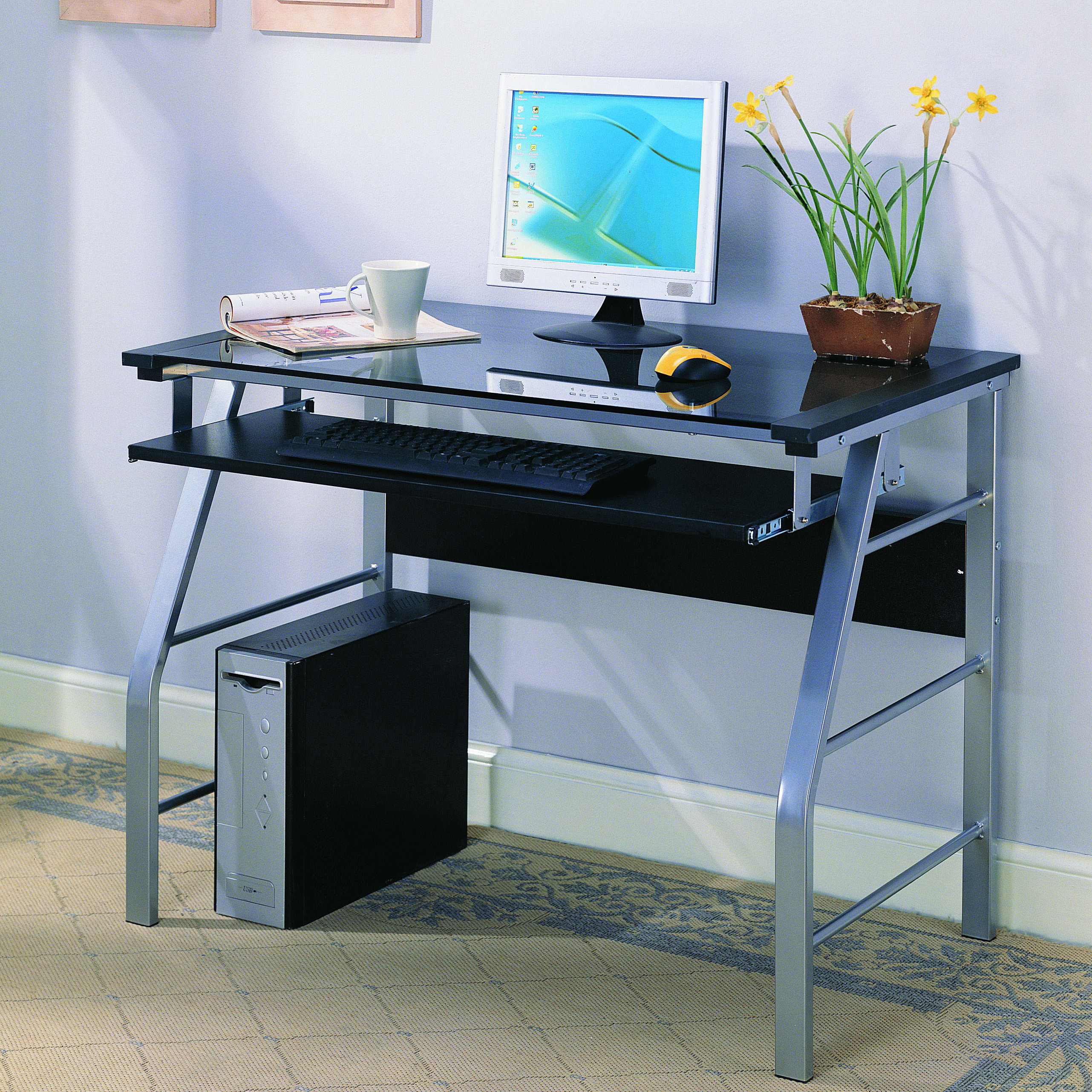 InRoom Designs Computer Desk with Tempered Glass & Reviews Wayfair