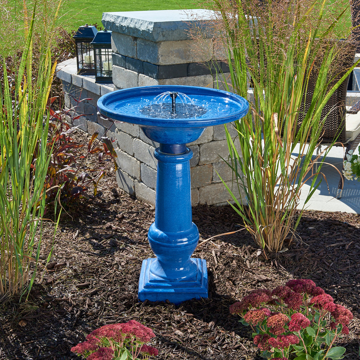 smart solar athena blue ceramic solar on demand birdbath smart solar athena blue ceramic solar on demand birdbath