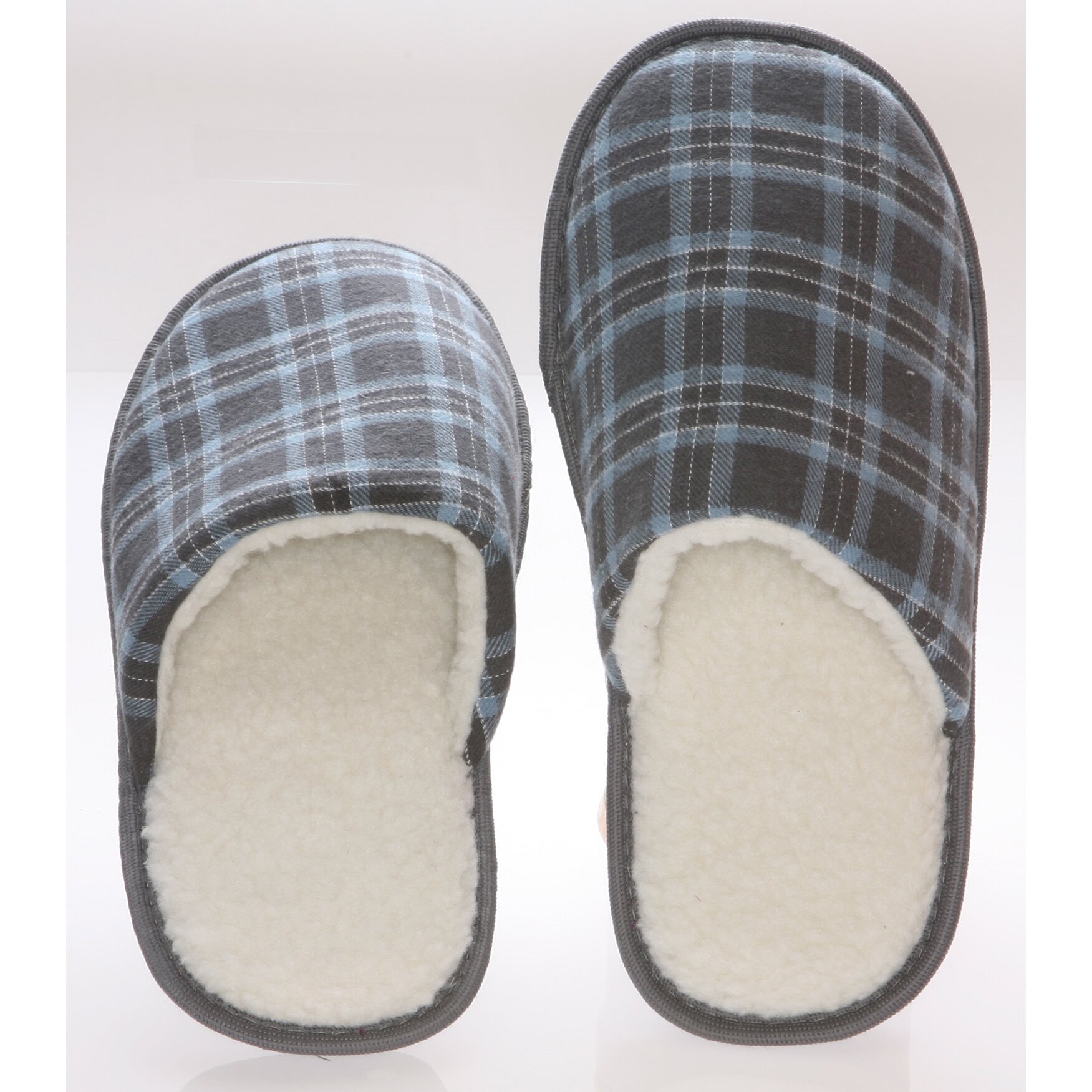 Deluxe Comfort Checkered Cotton Wool Fleece Lining Mens House Slippers ...