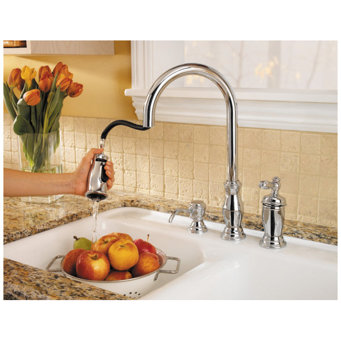 Pfister Hanover Single Handle Deck Mounted Kitchen Faucet With Soap   Pfister Hanover Single Handle Deck Mounted Kitchen Faucet With Soap Dispenser G T526 TM 