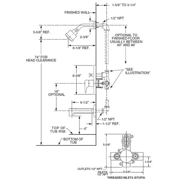 American Standard Rough Valve Body Shower with Integral Diverter ...