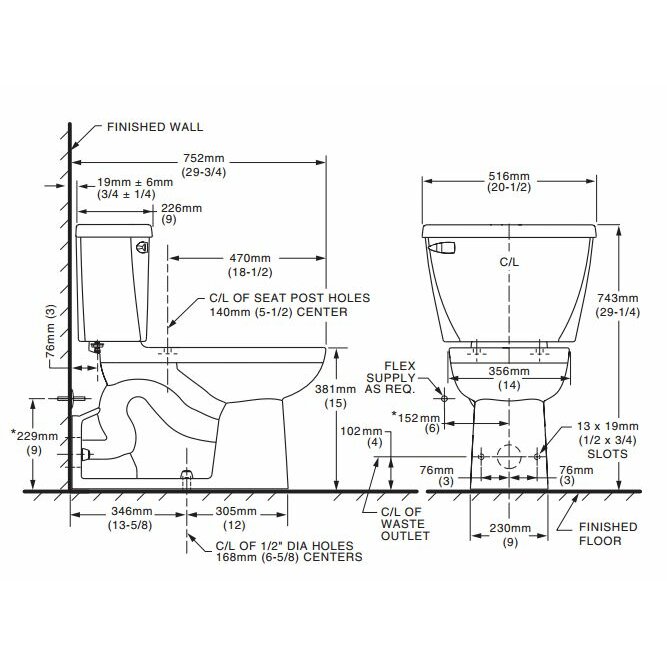 American Standard Yorkville Pressure Assisted 1.6 GPF Elongated 2 Piece ...