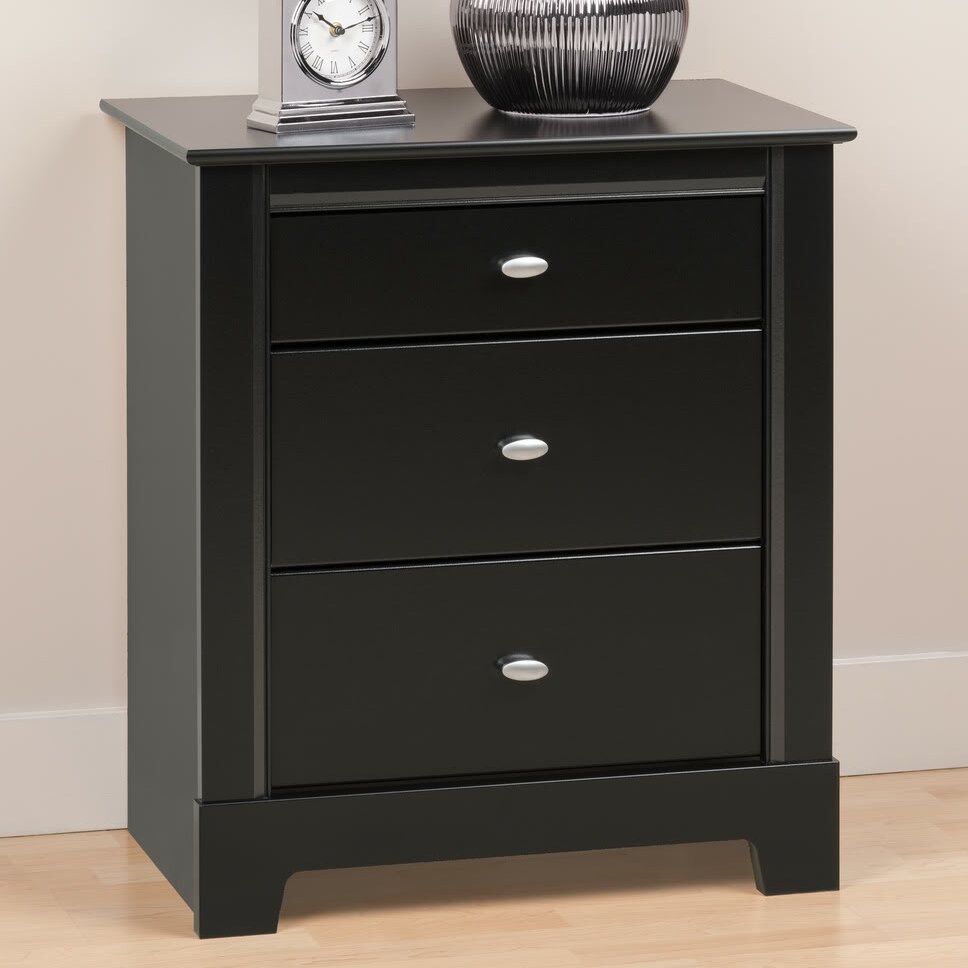 Prepac Kallisto Black 3 Drawer Nightstand & Reviews | Wayfair