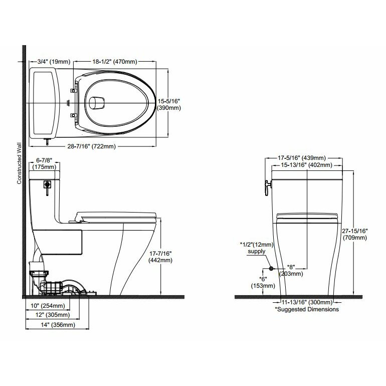 Toto Aimes High Efficiency 1.28 GPF Elongated 1 Piece Toilet with ...